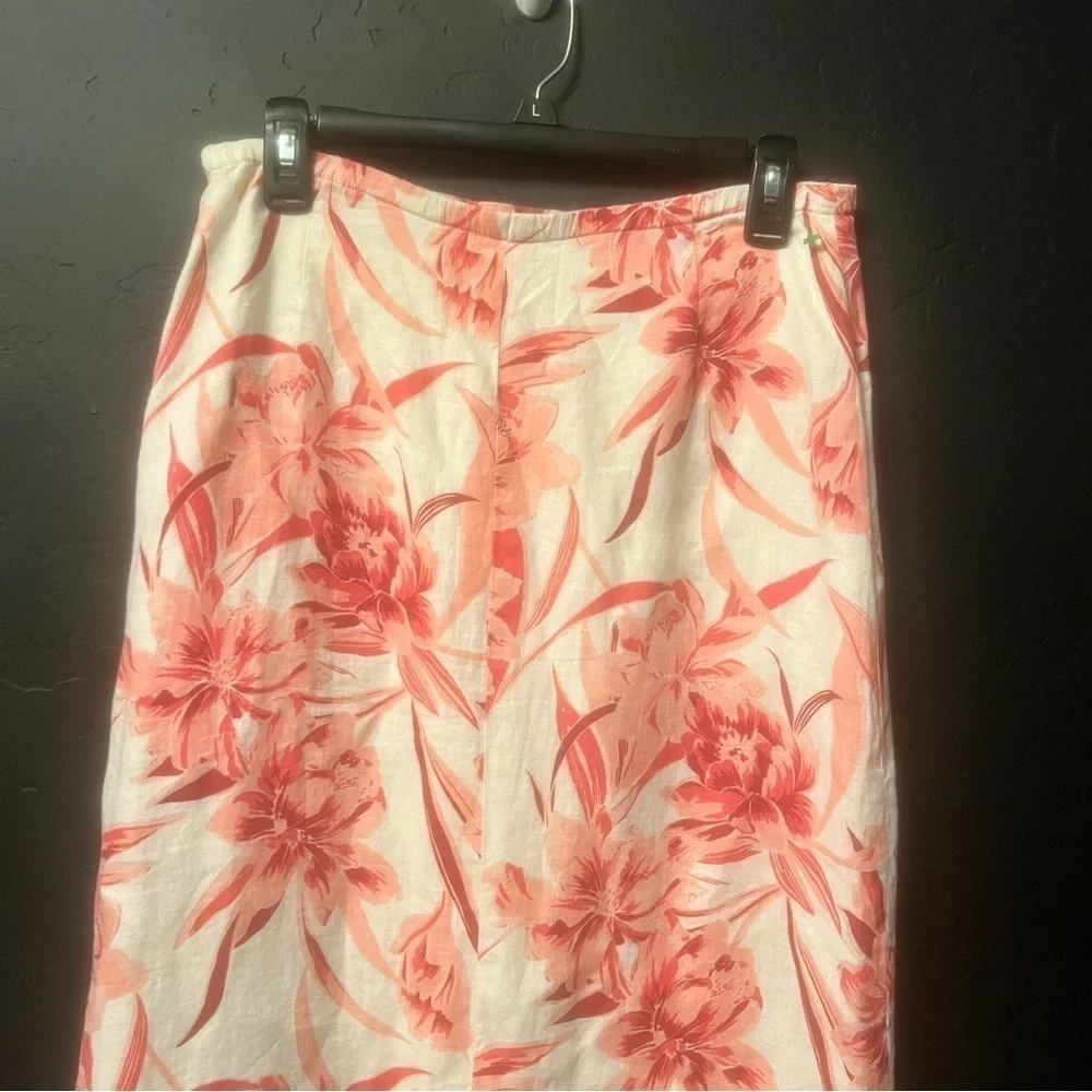 Amanda Smith 100% Linen Women SZ S Long SALMON PINK Floral A-Line